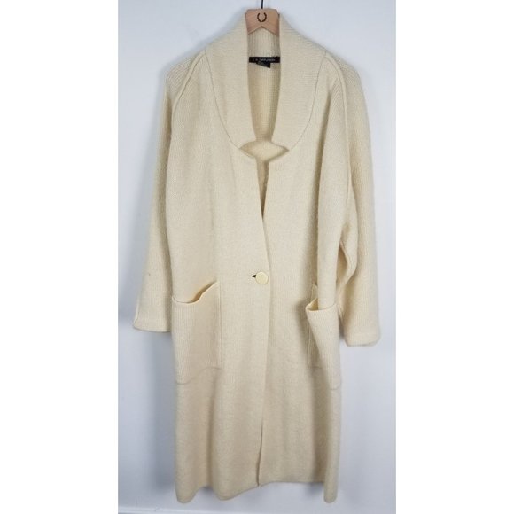 Vintage I. B. Diffusion Women's Sz. S Ivory Wool Mohair Long Cardigan Sweater - Picture 1 of 7